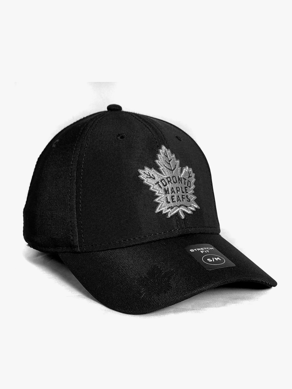 American Needle Black Baseball Cap with White Maple Leaf Embroidery